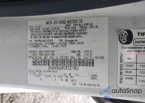 2012 Ford Fusion Sel z USA, uszkodzony, nr VIN 3FAHP0JA9CR327982